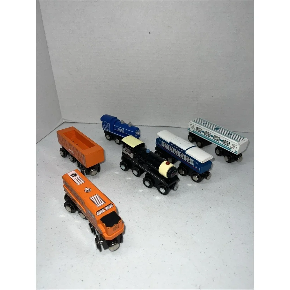 Battat Classic Trains Wooden Railroad Magnetic Toy Train Lot Of 6 Trains